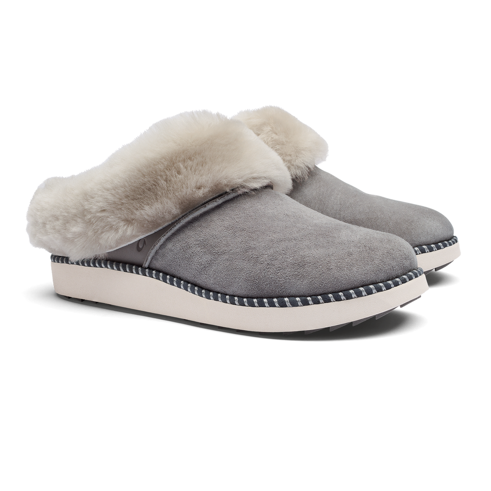 Women Ku‘i Women’s Fuzzy Slip-On Slippers - Fog| OluKai