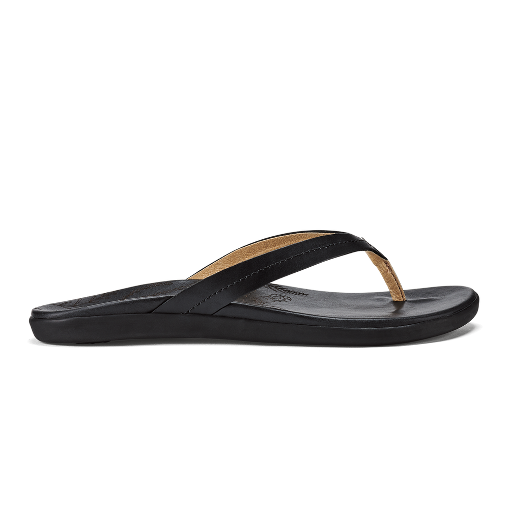 Women Honu Women’s Leather Beach Sandals - Black| OluKai