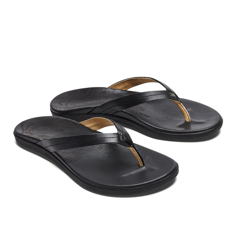 Women Honu Women’s Leather Beach Sandals - Black| OluKai