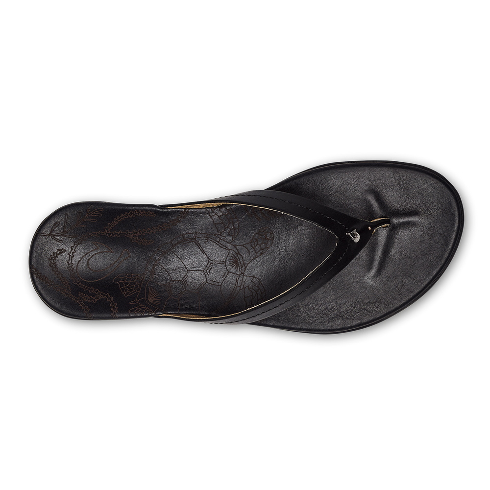 Women Honu Women’s Leather Beach Sandals - Black| OluKai